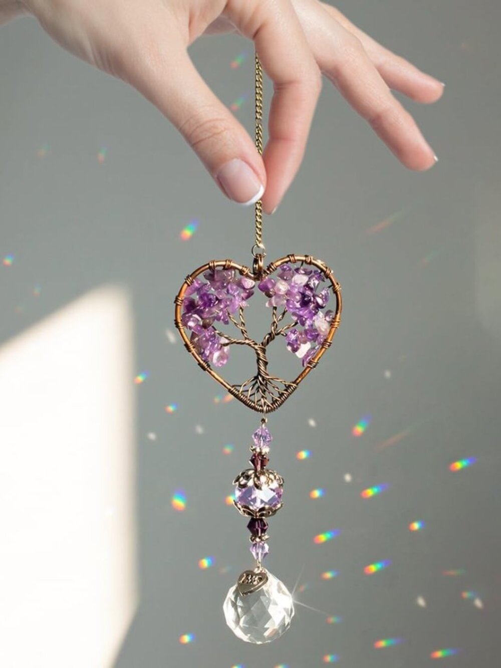 Tree of Life Crystal Suncatcher Rainbow Drop Pendant Window Decor - Picture 5 of 8